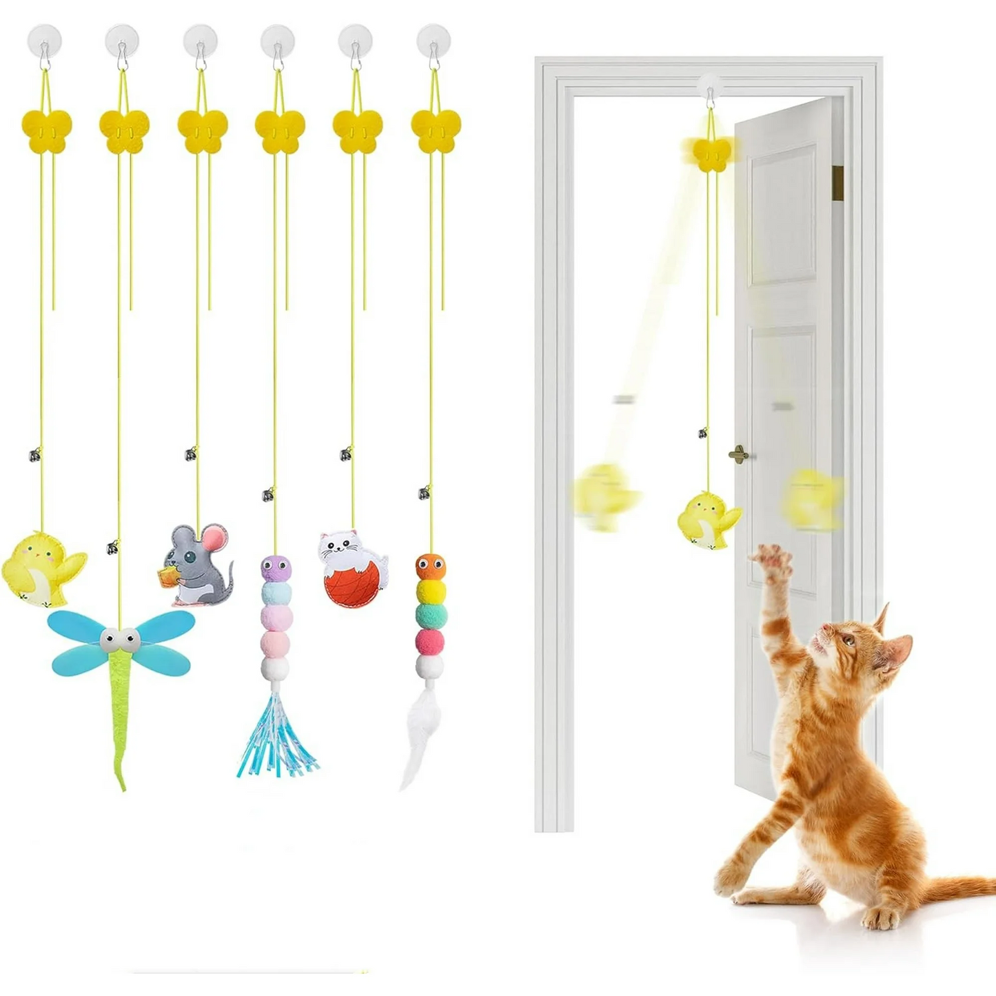 IZEYNO 6 Pack Retractable Cat Toys with Bell, Multicolor Hanging Toys for Indoor Kitten, Crinkle and Catnip