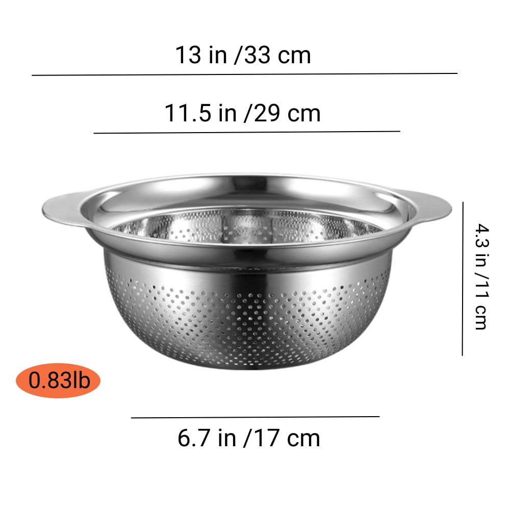 IZEYNO 1 Pack Stainless Steel Colander Bowl with Reinforced Handle, 5 Quart Micro-Perforated Strainer Basket, Large Capacity Rice Rinser, Fruit Washer