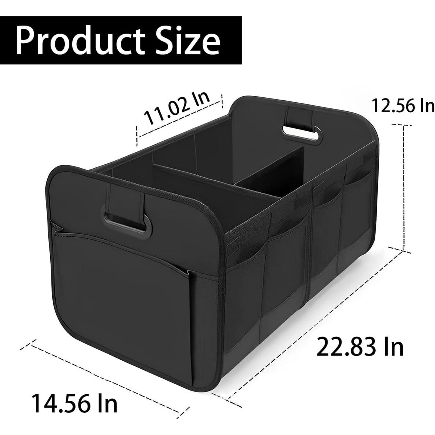 IZEYNO Car Trunk Organizer, Foldable Cargo Storage Containers, Collapsible Storage with Reinforced Handles, Removable Dividers, Large Size, Black