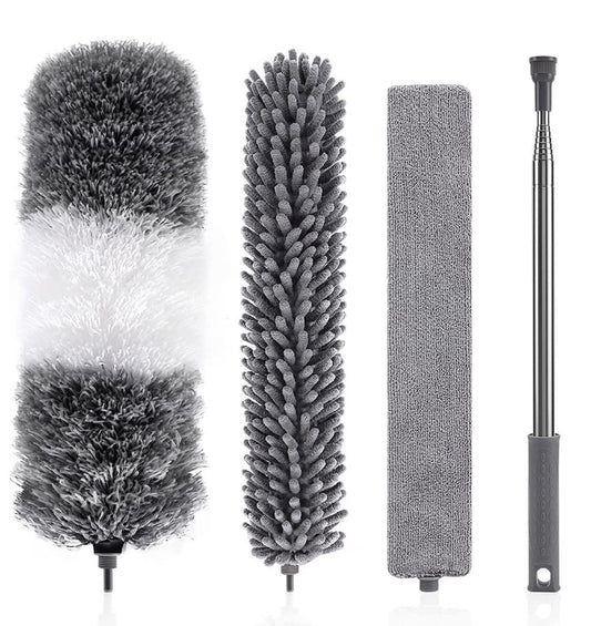 IZEYNO Microfiber Duster, 4 PCS Detachable & Bendable Dusters with Extension Pole (30-100inch), Washable Dusters for Cleaning Ceiling Fan, Blinds, Furniture, Cars