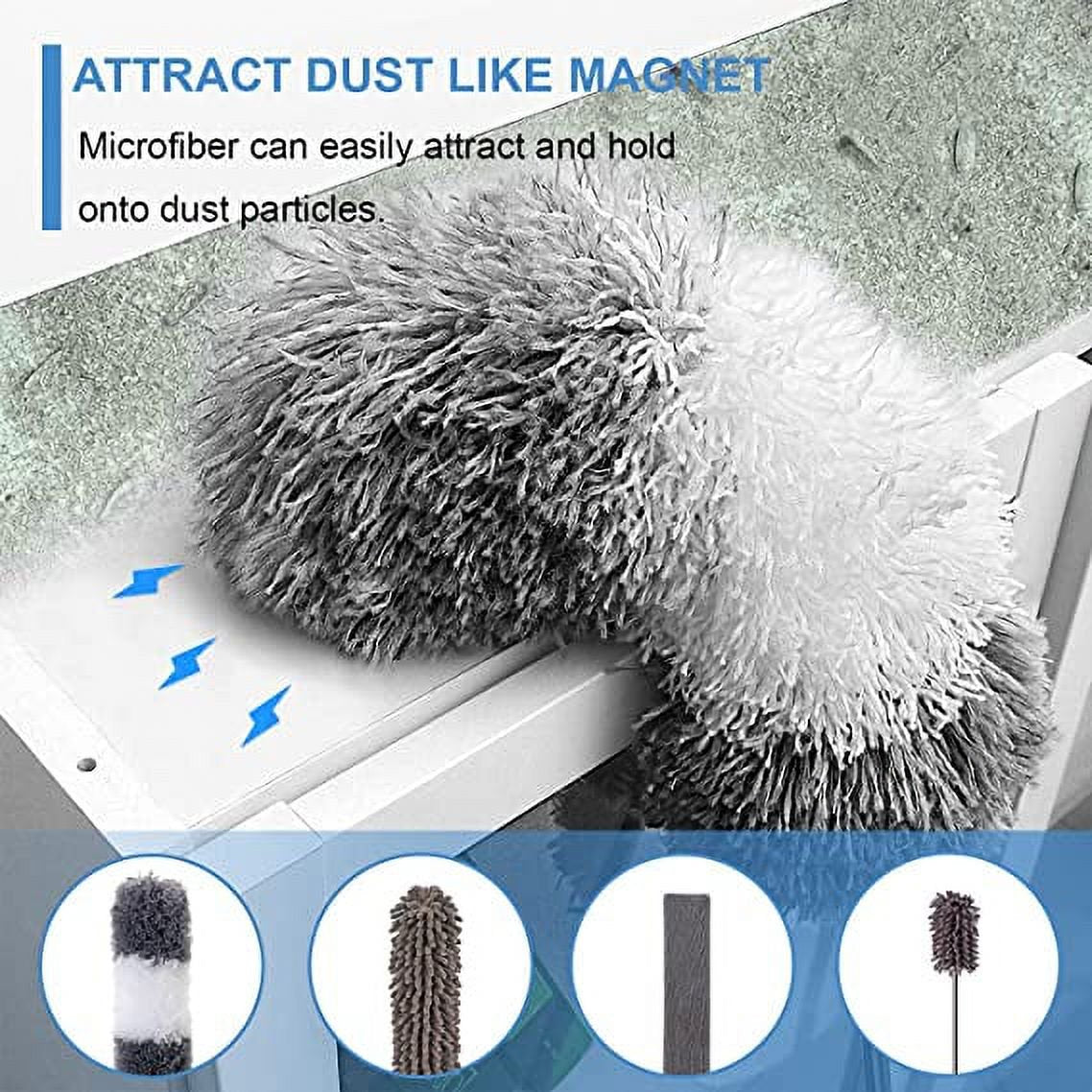 IZEYNO Microfiber Duster, 6 PCS Detachable & Bendable Dusters with Extension Pole (30-100inch), Washable Dusters for Cleaning Ceiling Fan, Blinds, Furniture, Cars