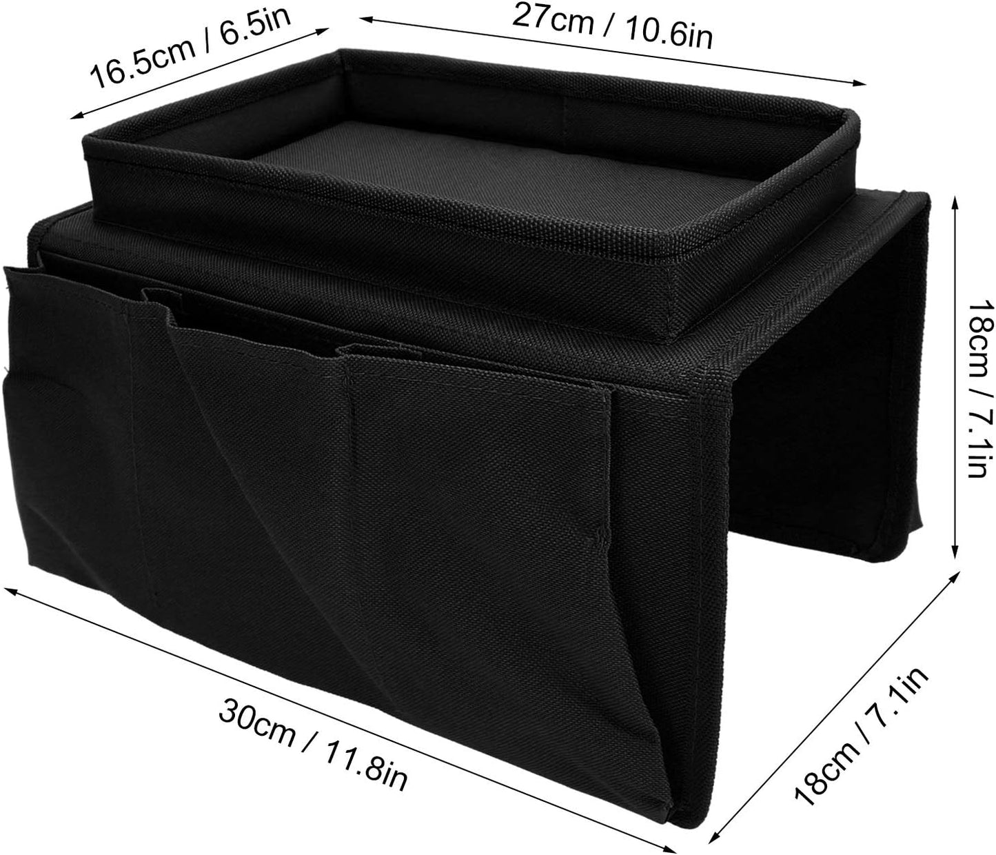 IZEYNO Sofa Armrest Organizer with Cup Holder Tray, 4 Pockets Bedside TV Remote Holder Chair Arm Caddy for Cellphone Tablet Notepad Book Magazines DVD Glasses