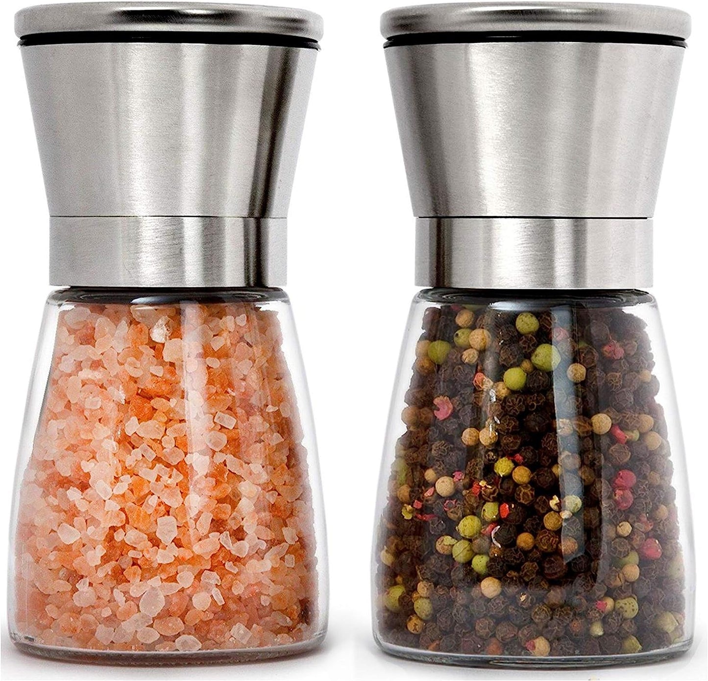 IZEYNO Salt and Pepper Grinder Set of 2, Premium Stainless Steel Spice Mill with Adjustable Coarseness