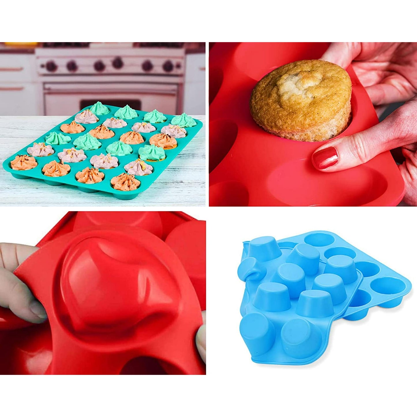 IZEYNO Mini Cupcake Mold, Silicone Muffin Pan with 24 Cups, BPA Free and Dishwasher Safe, Great for Making Muffin Cakes, Tart, Bread