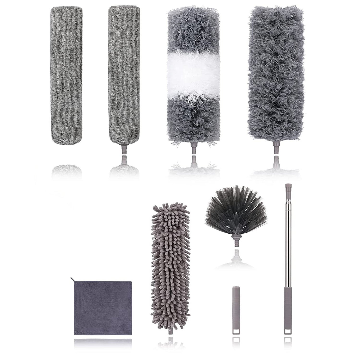 IZEYNO Microfiber Duster, 9 PCS Detachable & Bendable Dusters with Extension Pole (30-100inch), Washable Dusters for Cleaning Ceiling Fan, Blinds, Furniture, Cars