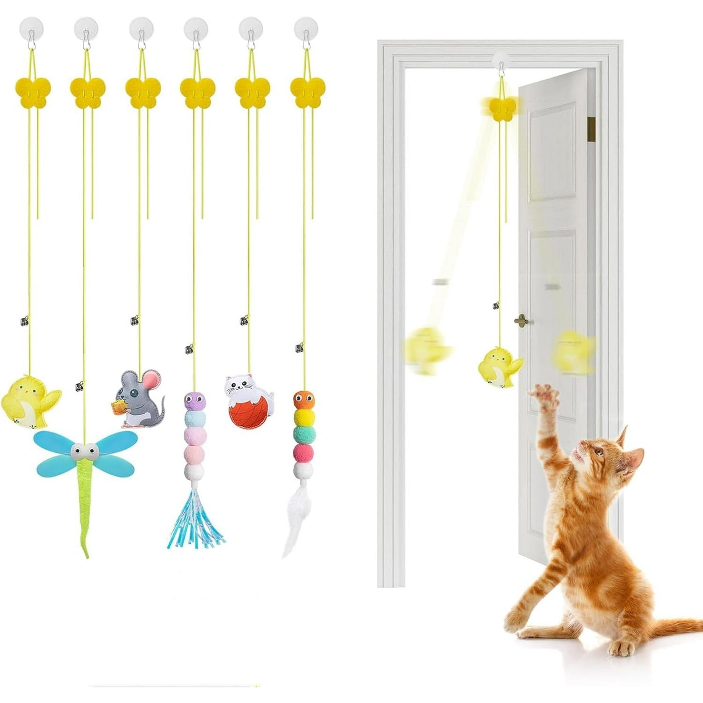 IZEYNO 6 Pack Retractable Cat Toys with Bell, Multicolor Catnip Hanging Toys for Cat, Kitty, Kitten