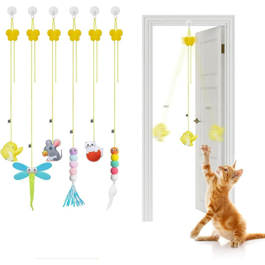 IZEYNO 6 Pack Retractable Cat Toys with Bell, Multicolor Catnip Hanging Toys for Cat, Kitty, Kitten