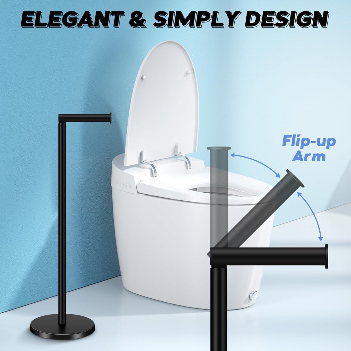 IZEYNO Toilet Paper Holder Stand, Freestanding Toilet Roll Holder, Stainless Steel Paper Storage for Bathroom Black