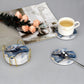 IZEYNO Navy Blue Marble Ceramic Coasters 6 Pcs, 4" Round Decorative Cup Coaster with Holder, Absorbent Drink Coasters