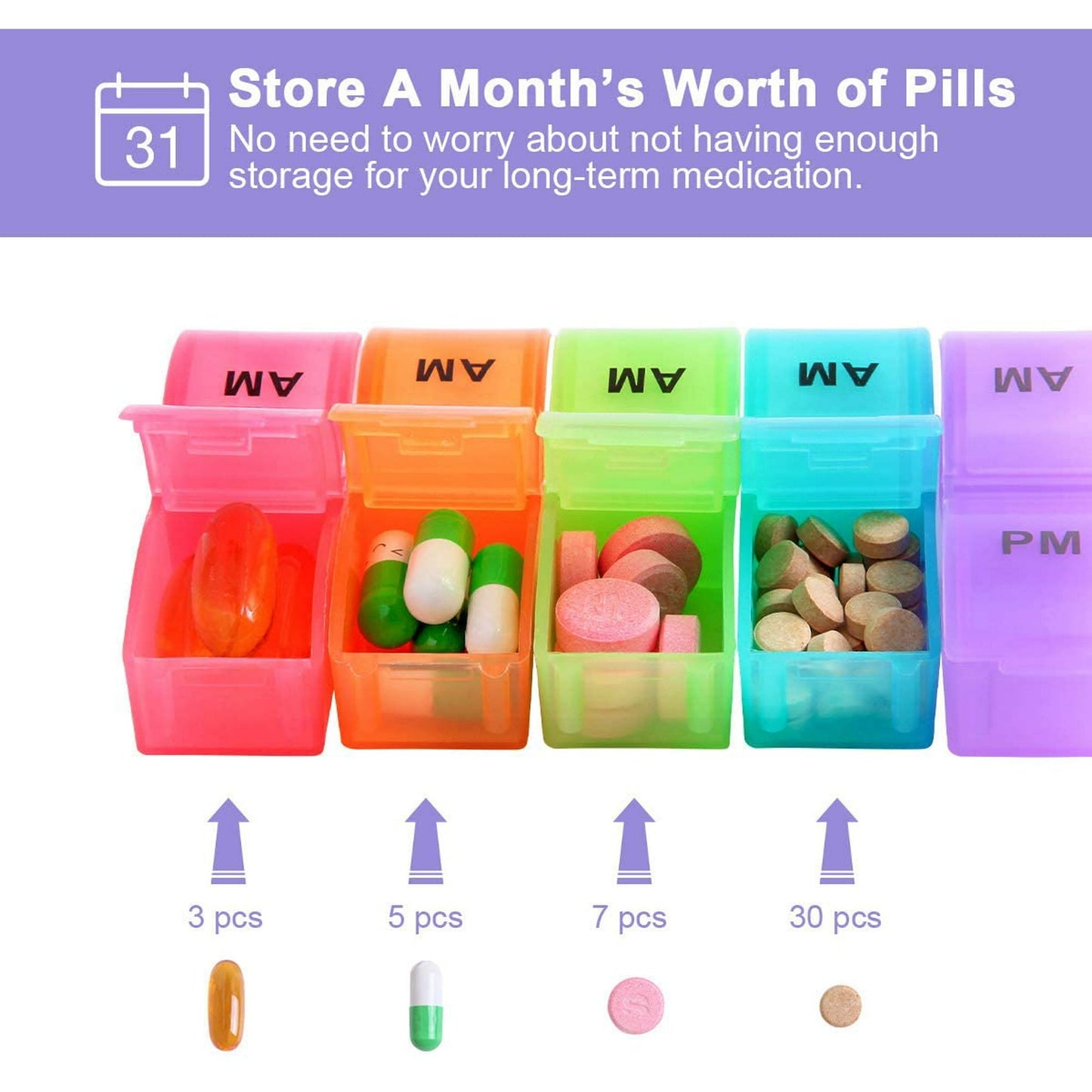 IZEYNO Monthly Pill Organizer 2 Times a Day, 31 Day AM/PM Daily Pill Case 32 Compartments Pill Dispenser Container to Hold Vitamins, Supplements and Medication