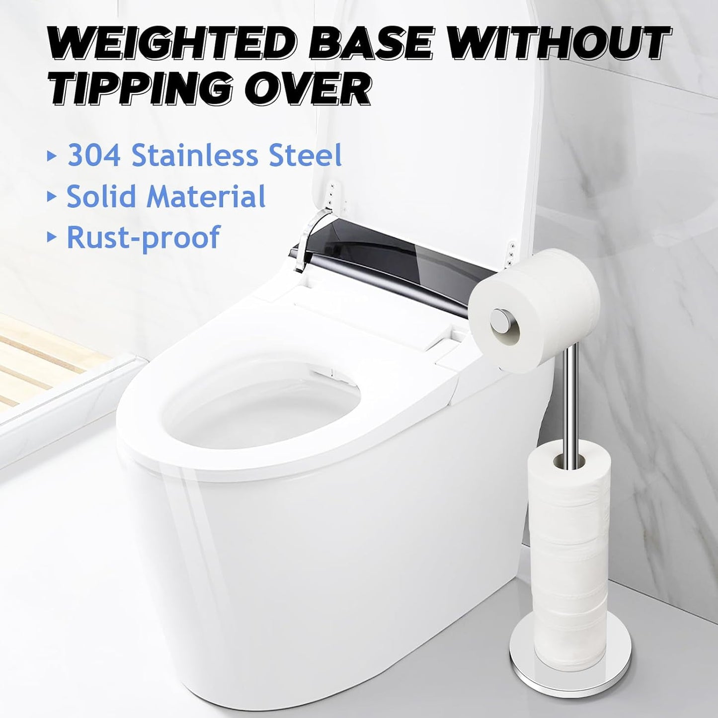 IZEYNO Toilet Paper Holder Stand, Freestanding Toilet Roll Holder, Stainless Steel Paper Storage for Bathroom