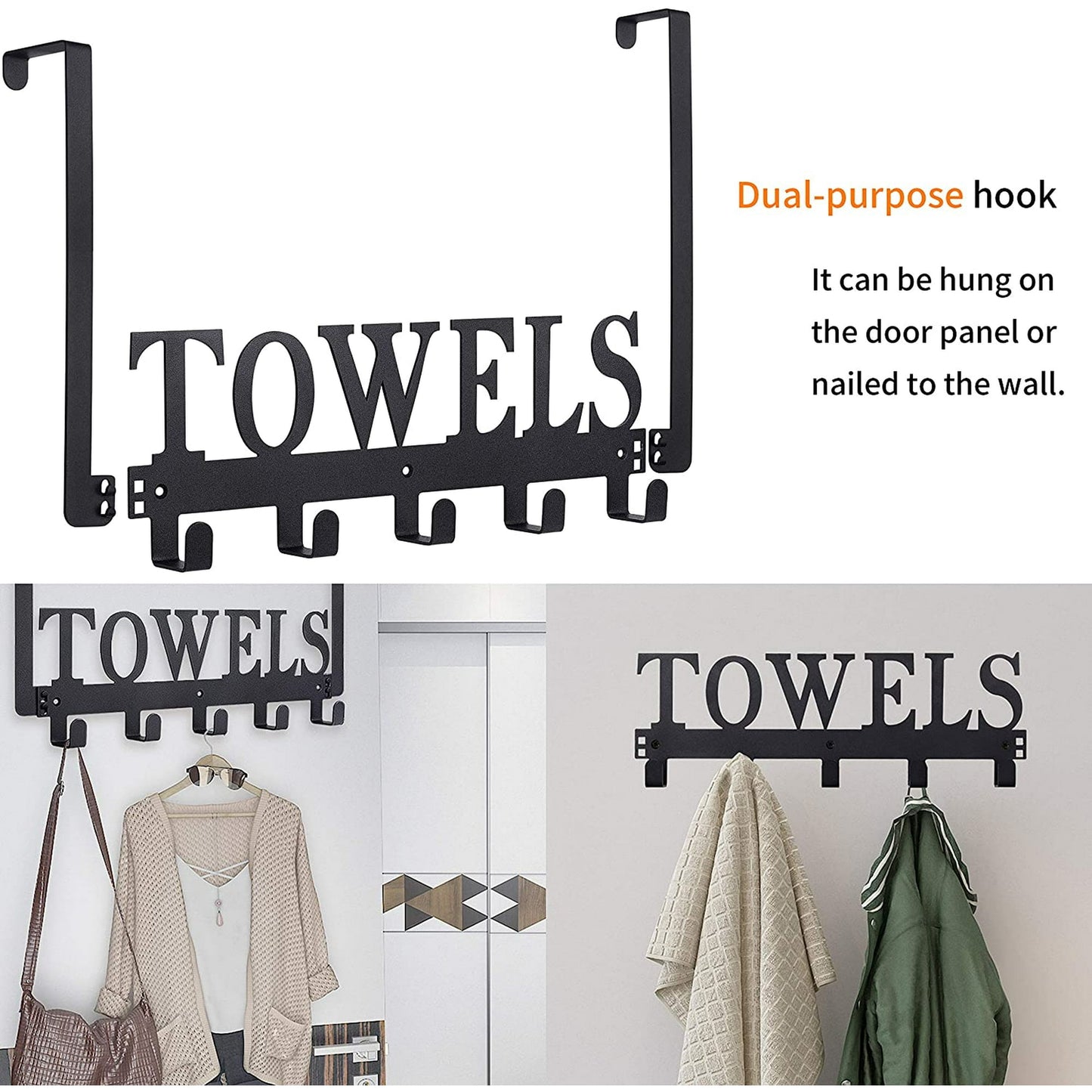 IZEYNO Over the Door Hooks, Door Mount Towel Holder, Towel Rack for Bathroom, Bedroom, Kitchen