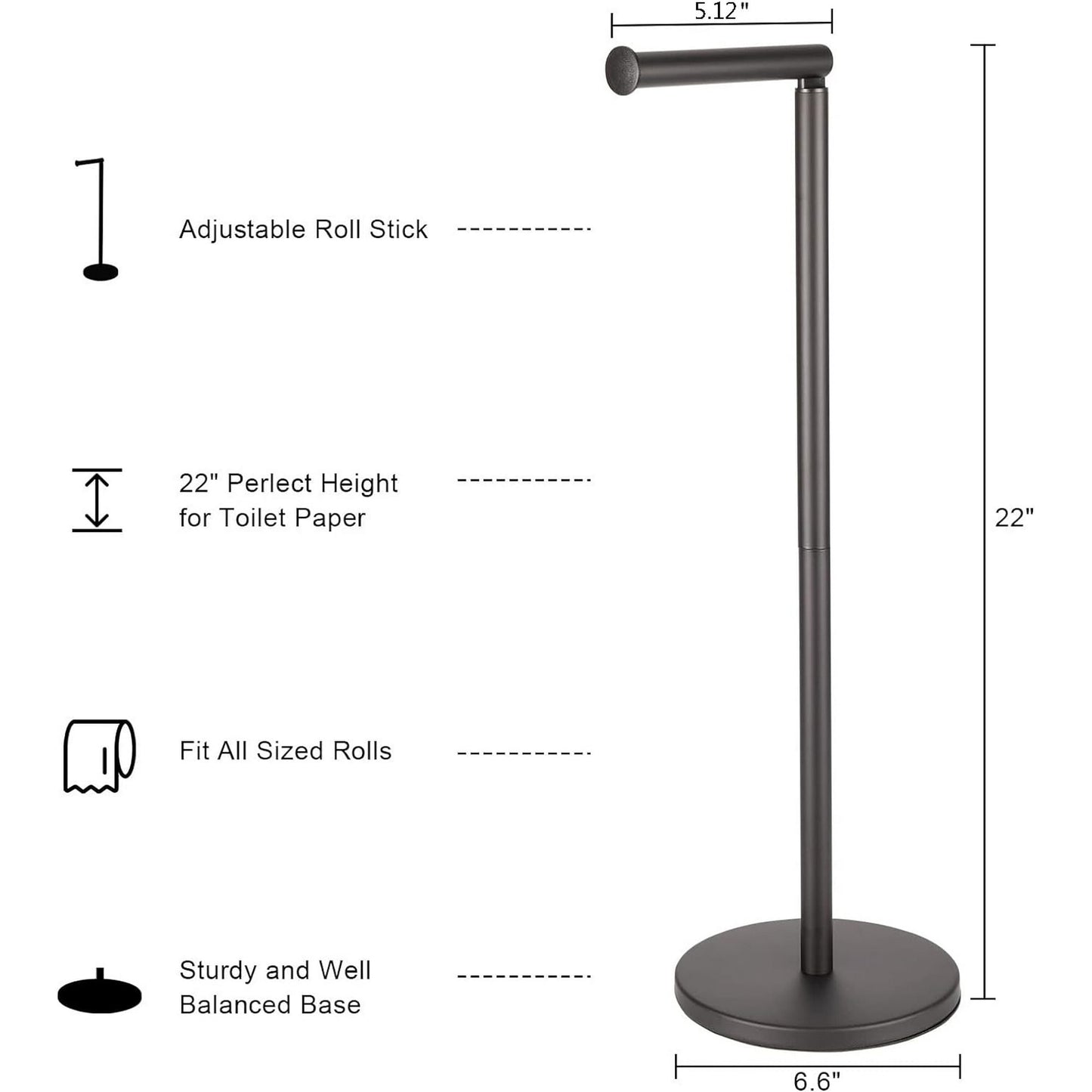 IZEYNO Toilet Paper Holder Stand, Freestanding Toilet Roll Holder, Stainless Steel Paper Storage for Bathroom Black