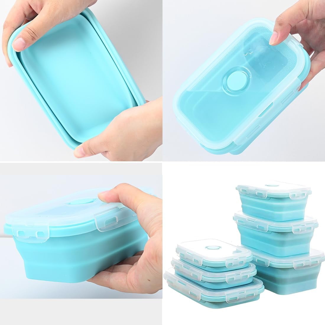 IZEYNO Meal Prep Containers, 3 Pcs Silicone Collapsible Food Storage Containers with Lids Airtight, Lunch Boxes, Microwave, Oven, Freezer and Dishwasher Safe