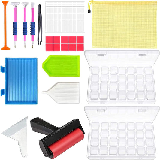 IZEYNO Diamond Painting Accessories, 2 Pack 28 Grids Storage Containers Case Tools Kit for Adults Kids