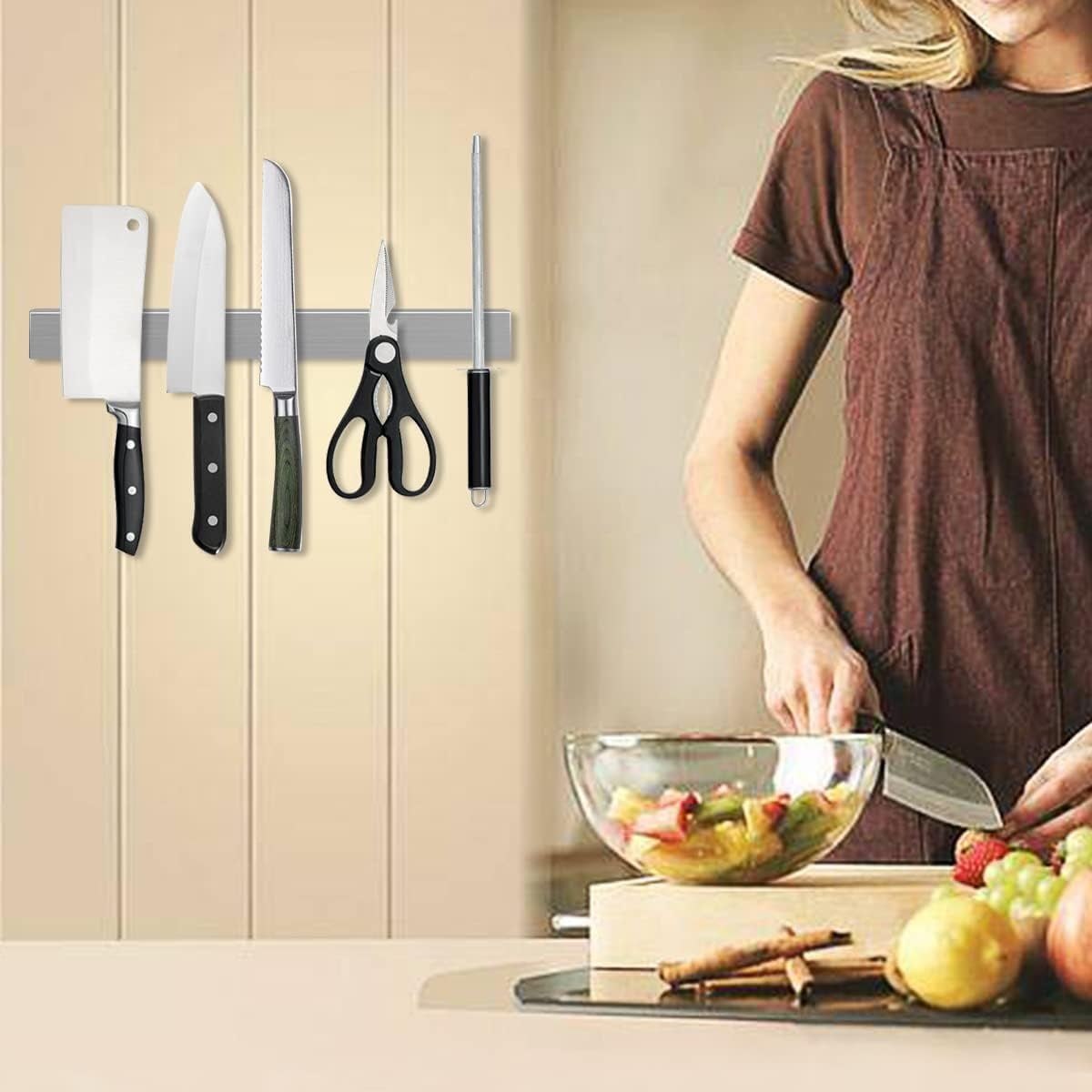 IZEYNO 12'' Stainless Steel Magnetic Knife Strip, Multipurpose Magnetic Knife Rack, Tool Holder for Kitchen, Garage, Workshop