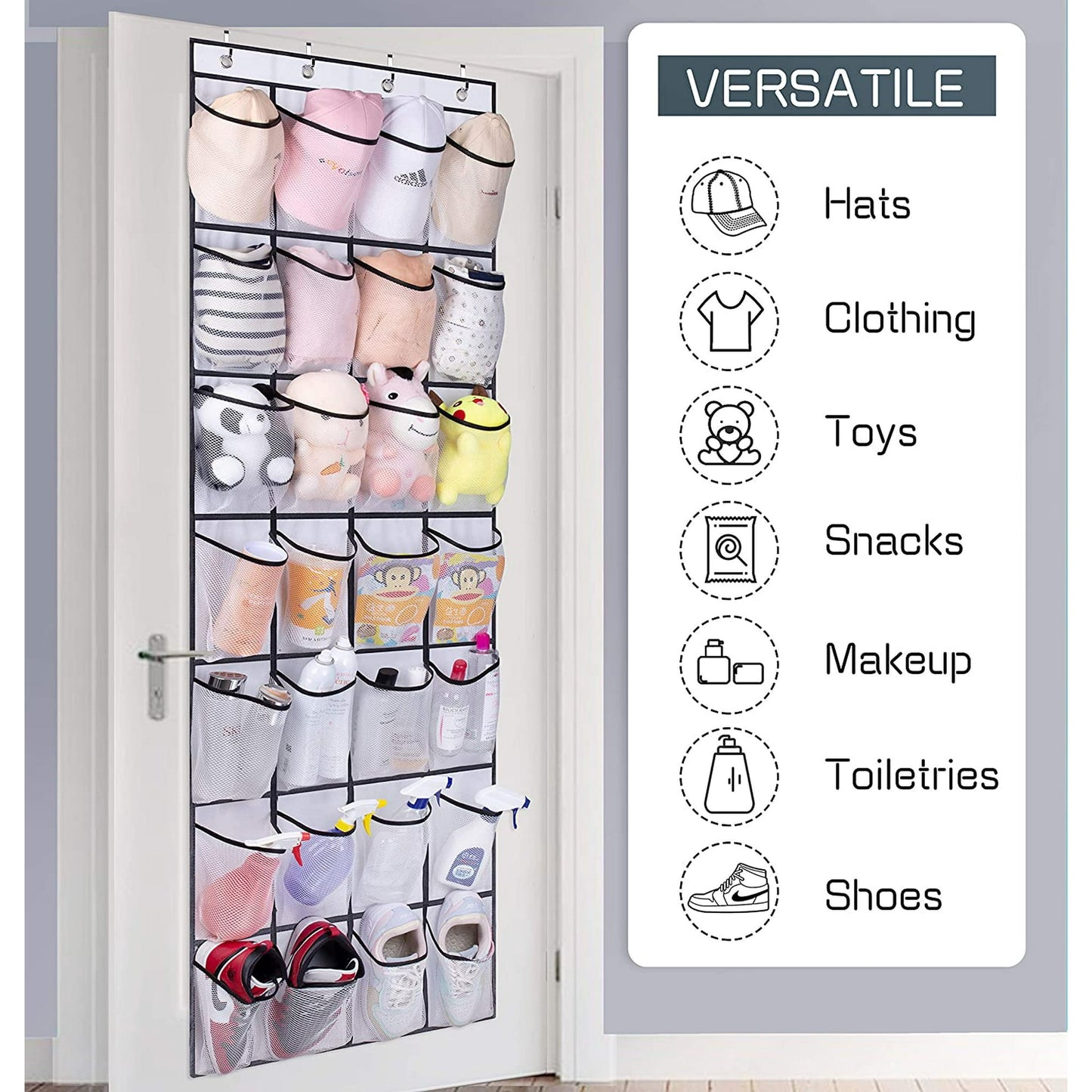 IZEYNO Over the Door Shoe Rack, 28 Large Mesh Pockets Hanging Shoe Organizer for Closet White