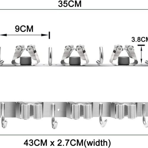 Alternative view of IZEYNO Mop and Broom Holder Wall Mount, 5 Racks 4 Hooks Stainless Steel Organization Hanger for Home Kitchen Garden Laundry Garage