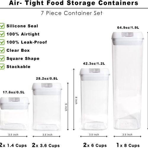 Alternative view of IZEYNO Airtight Food Storage Containers Set of 7, BPA Free Plastic Kitchen Pantry Organization with Easy Lock Lids Ideal for Cereal, Flour & Sugar Include Label and Marker, White