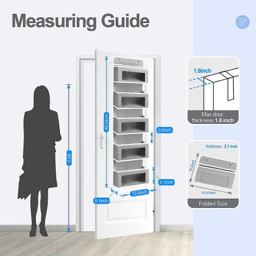 Alternative view of IZEYNO Over The Door Organizer with 5 Large Pockets, Behind Door Hanging Storage with Clear Window and 2 Metal Hooks for Pantry Nursery Room Closet Bathroom