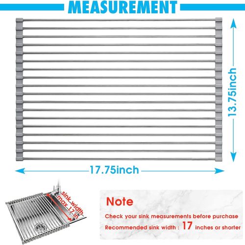 Alternative view of IZEYNO Roll Up Dish Drying Rack, Over The Sink Foldable Stainless Steel Drainer Rack Kitchen Mat for Cups Fruits Vegetables (17.7''x 13.7'')
