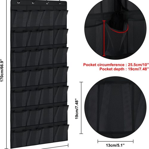 Alternative view of IZEYNO Over the Door Shoe Rack, 28 Large Mesh Pockets Hanging Shoe Organizer for Closet Black