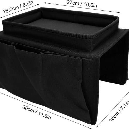 Alternative view of IZEYNO Sofa Armrest Organizer with Cup Holder Tray, 4 Pockets Bedside TV Remote Holder Chair Arm Caddy for Cellphone Tablet Notepad Book Magazines DVD Glasses