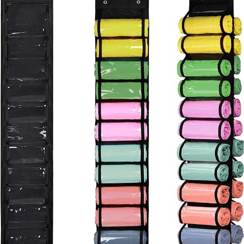 IZEYNO Legging Storage Organizer, Hanging Closet Organizer with 24 Roll Compartments for Yoga Pants, Tank Top, Towel, Underwear, Shirt, Black