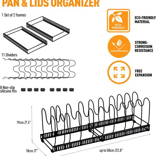 Alternative view of IZEYNO Pot Rack, Expandable Pan Organizer, Pot Lid Holder with 10 Adjustable Compartment for Kitchen Cabinet Cookware