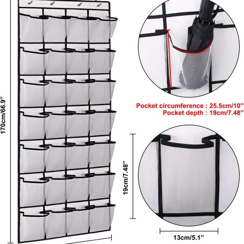 Alternative view of IZEYNO Over the Door Shoe Rack, 28 Large Mesh Pockets Hanging Shoe Organizer for Closet White