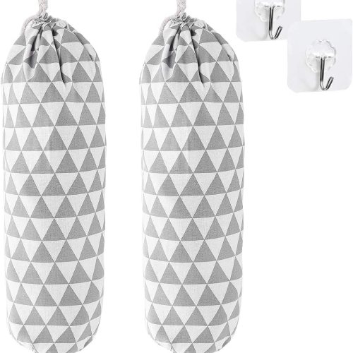 IZEYNO Plastic Bag Holder Set of 2, Reusable Grocery Bag Holder, Wall Mount Shopping Bags Storage Dispenser for Home Kitchen, 22x9", Triangle Gray