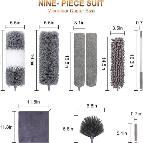 Alternative view of IZEYNO Microfiber Duster, 9 PCS Detachable & Bendable Dusters with Extension Pole (30-100inch), Washable Dusters for Cleaning Ceiling Fan, Blinds, Furniture, Cars