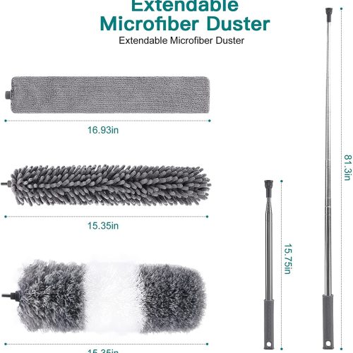 Alternative view of IZEYNO Microfiber Duster, 4 PCS Detachable & Bendable Dusters with Extension Pole (30-100inch), Washable Dusters for Cleaning Ceiling Fan, Blinds, Furniture, Cars