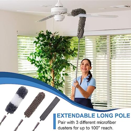 Alternative view of IZEYNO Microfiber Duster, 6 PCS Detachable & Bendable Dusters with Extension Pole (30-100inch), Washable Dusters for Cleaning Ceiling Fan, Blinds, Furniture, Cars