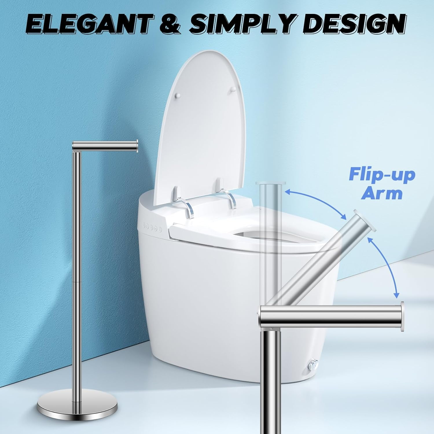 IZEYNO Toilet Paper Holder Stand, Freestanding Toilet Roll Holder, Stainless Steel Paper Storage for Bathroom - Image 3