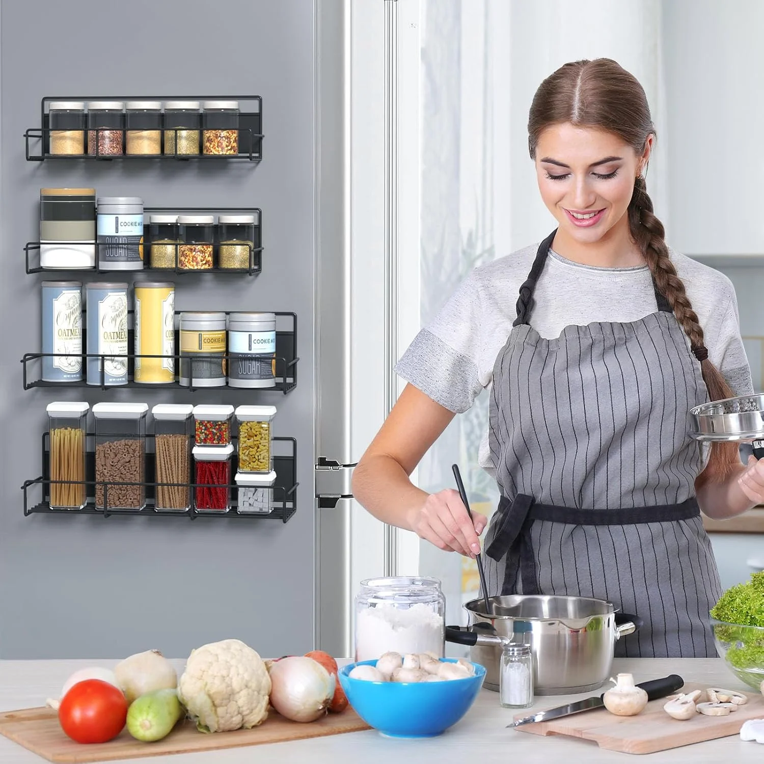 IZEYNO 4 Pack Magnetic Spice Rack for Refrigerator, Side of Fridge Storage Shelves, Kitchen Shelf Organizer - Image 8