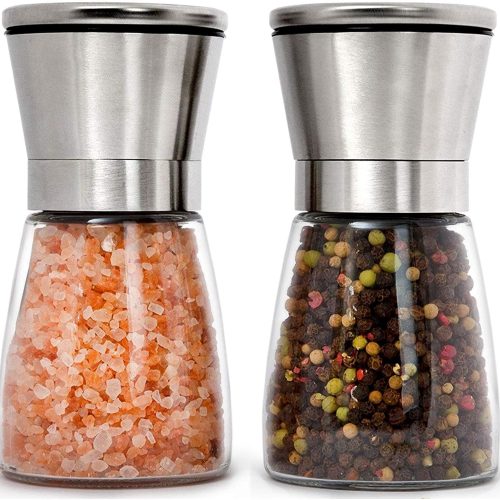 IZEYNO Salt and Pepper Grinder Set of 2, Premium Stainless Steel Spice Mill with Adjustable Coarseness