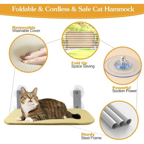 Alternative view of IZEYNO Cordless Cat Window Perch, Foldable Cat Hammock with 2 Covers, Strong Suction Cups Mount Cat Bed Window Seat for Indoor Cats